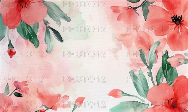 Watercolor flowers and lives, floral background space for text AI generated