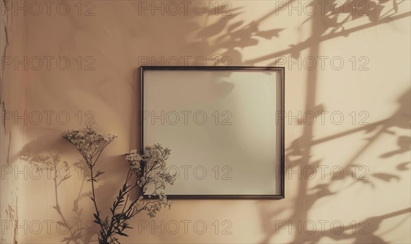 Flat background with blank poster mockup and dry grass in vase AI generated