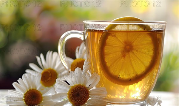 Chamomile tea served with lemon AI generated