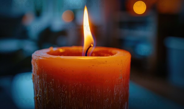 Close-up of a flickering candle flame casting a warm glow AI generated