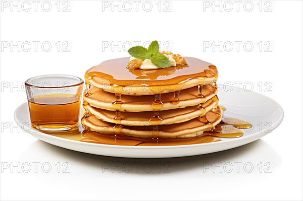 Golden Pancake Stack with Syrup and Mint, AI generated