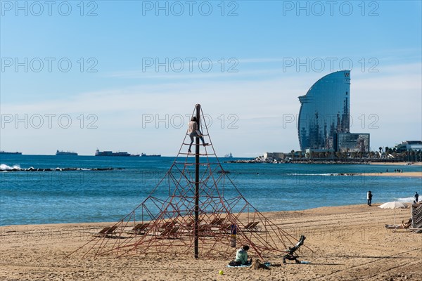 Playground on the beach in Barcelona, Spain, Europe