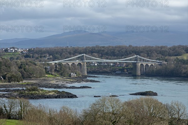 Menai Suspension Bridge, Menai Strait, LLanfair Pwllgwyngyll, Isle of Anglesey, Wales, United Kingdom, Europe