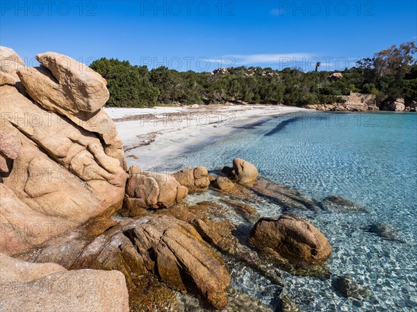 Rock formations, lonely bay, Capriccioli beach, Costa Smeralda, Sardinia, Italy, Europe