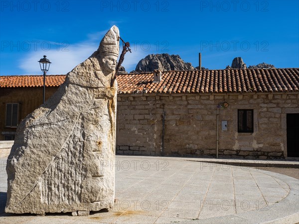 Stone sculpture, Pope, San Pantaleo, Sardinia, Italy, Europe