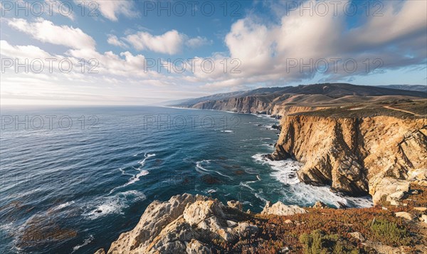 A coastal cliff overlooking the vast expanse of the ocean AI generated