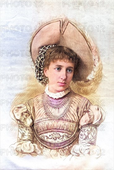 Archduchess Maria Christina Desiree Henriette Felicitas Rainiera of Habsburg-Lorraine (born 21 July 1858, died 6 February 1929), Imperial and Royal Princess, Archduchess of Austria, was the second woman of King Alfonso XII of Spain, Historical, digitally restored reproduction from a 19th century original, Record date not stated