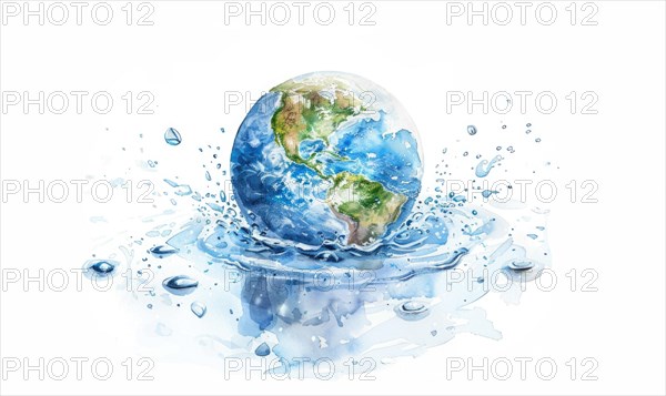 Earth with water droplets on white background AI generated