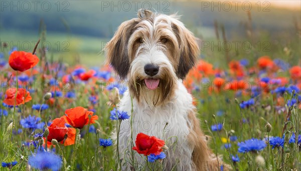 Ai generated, animal, animals, mammal, mammals, a, single animal, bobtail, (Canis lupus familiaris), dog, dogs, bitch, dog breed from England, a single animal, flower meadow
