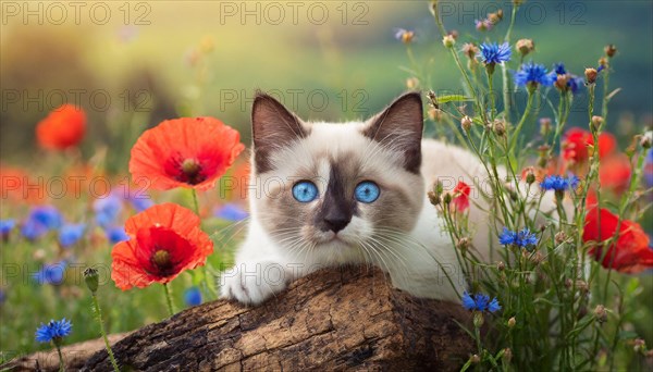 AI generated, animal, animals, mammal, mammals, cat, felidae (Felis catus), a young cat resting on a tree trunk