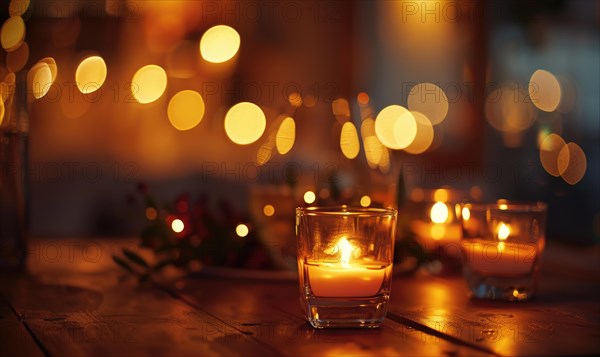 Bokeh lights in warm tones casting a soft glow in a cozy indoor setting AI generated