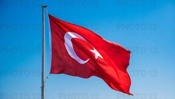 Flag, the national flag of Turkey flutters in the wind