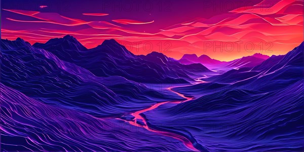 Thermal topography inspired abstract illustration, AI generated, pink, purple, altitude, map