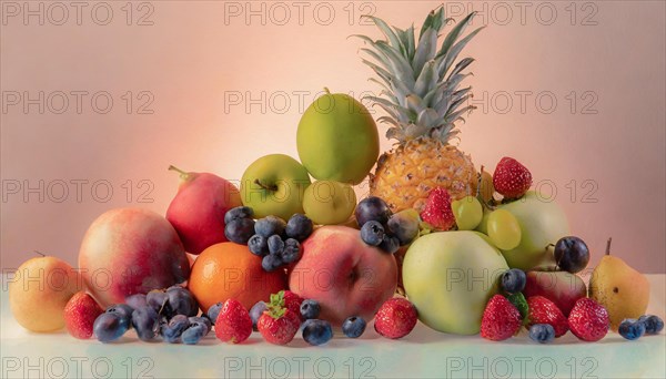 Photograph of an assorted selection of colorful, fresh fruits, AI generated