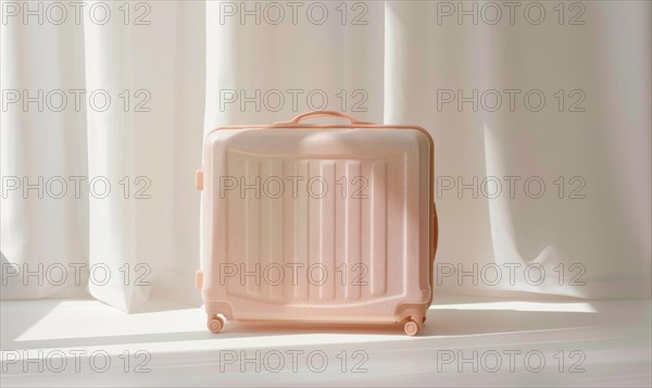 Soft pink luggage placed against a curtain, bathed in gentle light AI generated