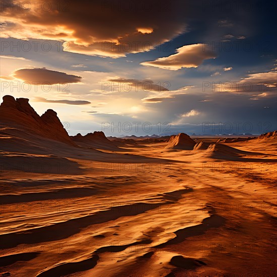 Patagonian desert landscape with powerful wind shaping landforms isolated rock formations, AI generated