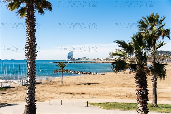 View from the Olympic harbour to the city beach of Barcelona