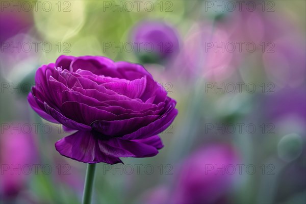 Purple Ranunculus flowers on blurry background. KI generiert, generiert, AI generated