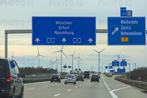 Wind turbines on the A 9 motorway, Saxony-Anhalt, Germany, Europe