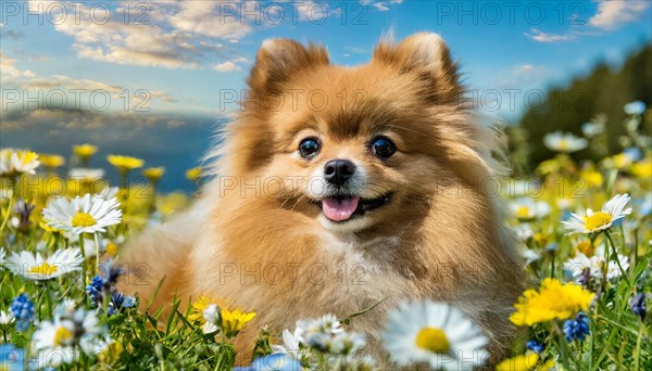 Ai generated, animal, animals, mammal, mammals, a, single animal, dwarf spitz, Spitz, (Canis lupus familiaris), dog, dogs, bitch, Pomeranians, reddish-brown puppy