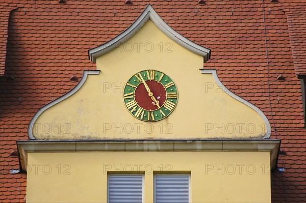 Clock, number time, Winnental Castle built in the 15th century by the Knights of the Teutonic Order as the seat of the Winnender Kommende, former castle of the Teutonic Order, today Winnenden Castle Clinic Centre for Psychiatry, castle building, historical building, architecture, Winnenden, Rems-Murr-Kreis, Baden-Wuerttemberg, Germany, Europe
