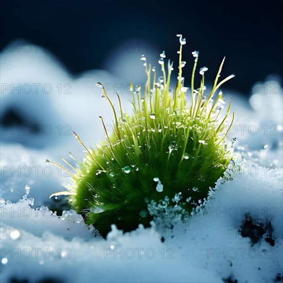 Antarctic moss clinging to existence amidst the expansive white terrain, AI generated