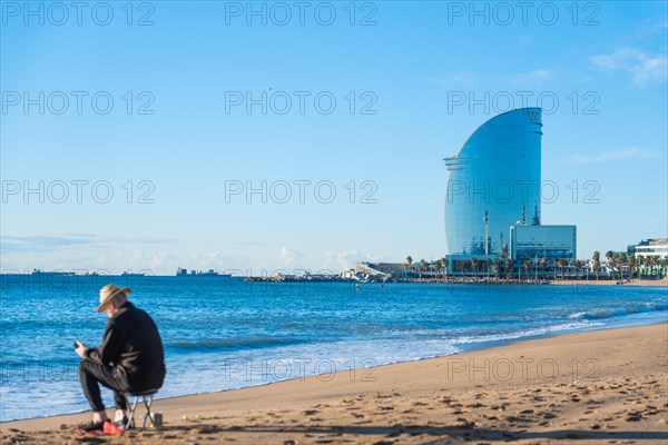 Beach at the Old Harbour in Barcelona, Spain, Europe