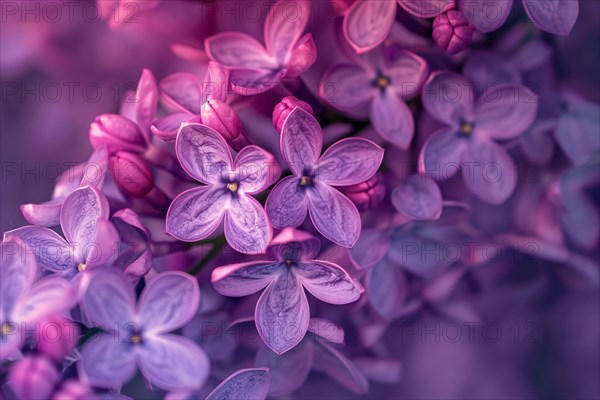 Violet Common Lilac spring flower plant on blurry background. KI generiert, generiert, AI generated