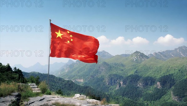 Flag, the national flag of China flutters in the wind