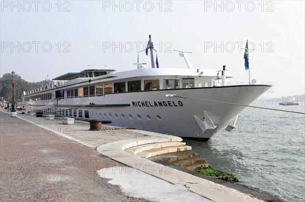 MICHELANSELO, The bow of a cruise ship named after Michelangelo, on the waterfront, Venice, Veneto, Italy, Europe