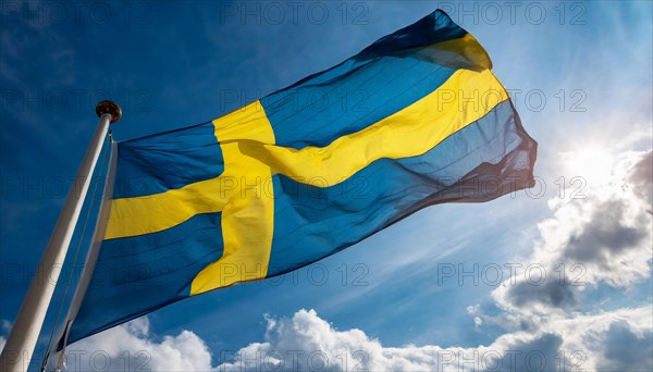 Flags, the national flag of Sweden, fluttering in the wind