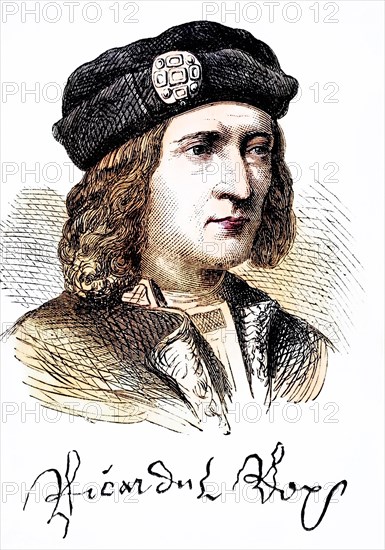 Portrait and signature of King Richard III of England 1452 to 1485, Historical, digitally restored reproduction from a 19th century original, Record date not stated