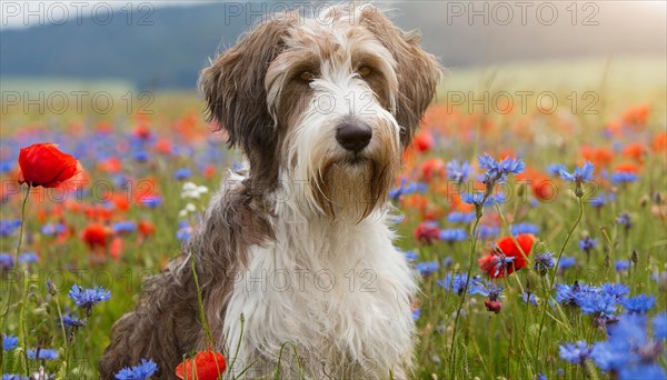 Ai generated, animal, animals, mammal, mammals, a, single animal, bobtail, (Canis lupus familiaris), dog, dogs, bitch, dog breed from England, a single animal, flower meadow