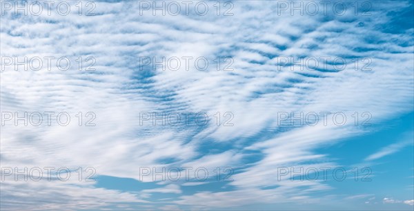 Blue sky with gathering veil clouds, panorama, wallpaper, sky replacement