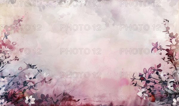 Watercolor flowers and lives, floral background space for text AI generated