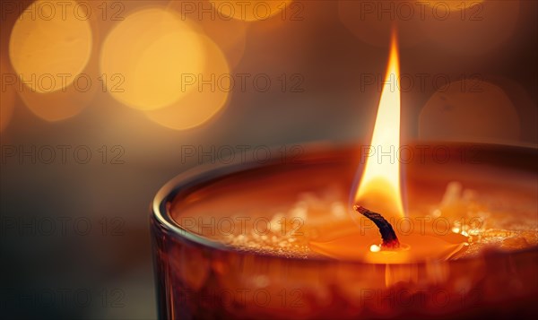 Close-up of a flickering candle flame casting a warm glow AI generated