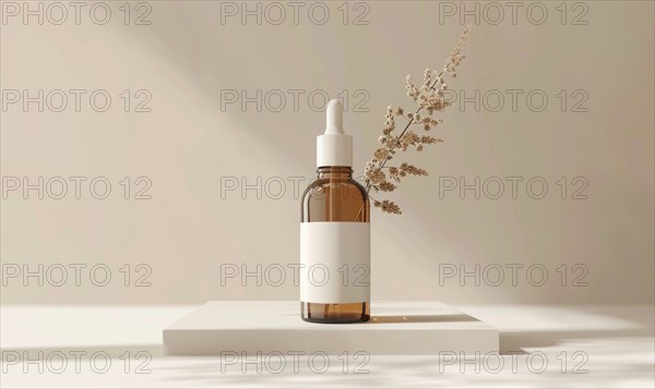 Studio shot of a minimalist glass bottle mockup containing a high-quality natural skincare serum AI generated