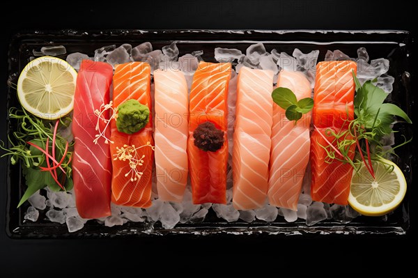 Elegant Sushi Platter on Ice, AI generated