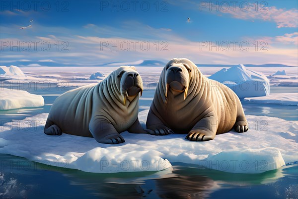 Walrus lounging on coastal ice, AI generated