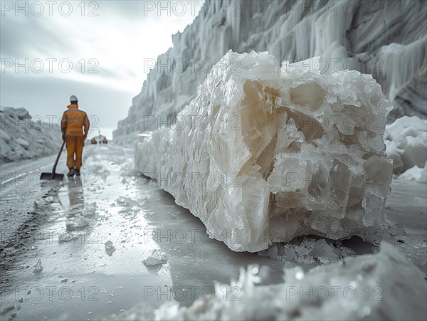 Lithium mining in a white salt lake in South America, AI generated