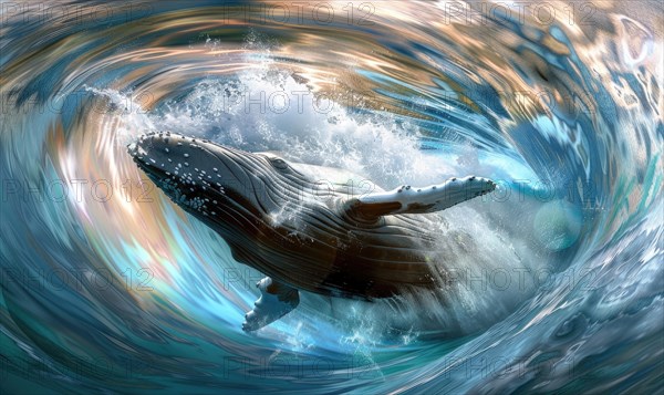 Digital painting style illustration of a humpback whale in the ocean AI generated