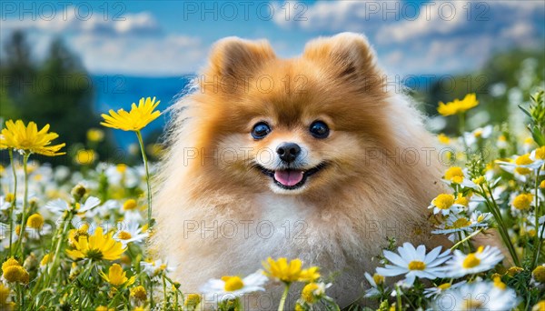 Ai generated, animal, animals, mammal, mammals, a, single animal, dwarf spitz, Spitz, (Canis lupus familiaris), dog, dogs, bitch, Pomeranians, reddish-brown puppy