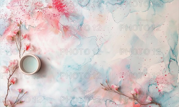 Watercolor flowers and lives, floral background space for text AI generated