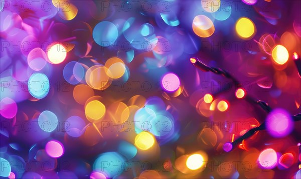 Close-up of colorful bokeh lights illuminating, festive night abstract background AI generated