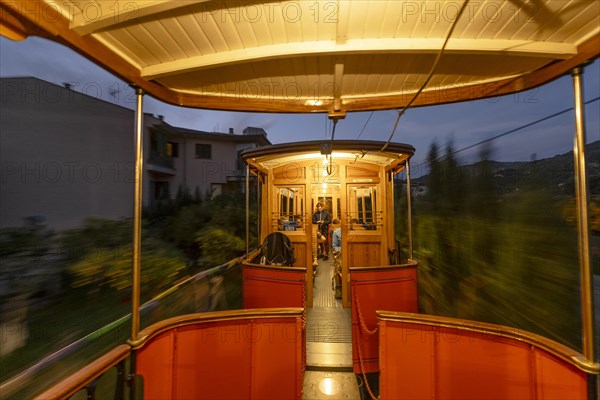Traditional tram in Soller city, Mallorca, Spain, Europe