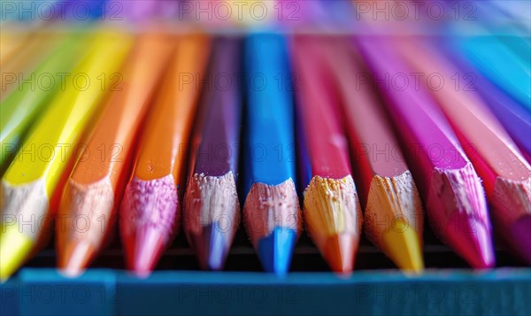 Close-up of a bunch of colored pencils, abstract background with colored pencils macro view AI generated