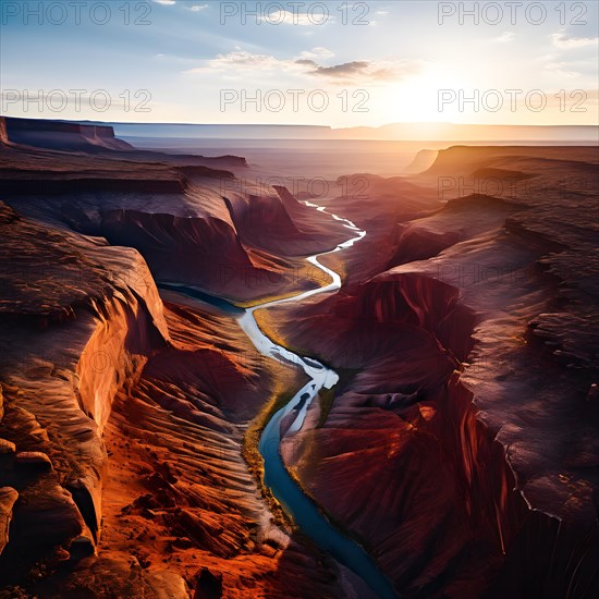 Erosion carved deep canyon and dramatic rock formations in the colorado plateau, AI generated