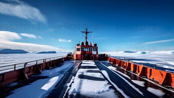 Icebreakers deck snow covered, AI generated
