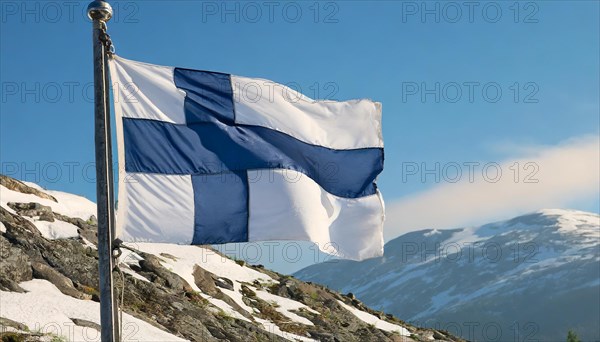 Flag, the national flag of Finland fluttering in the wind