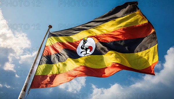 Flags, the national flag of Uganda, fluttering in the wind